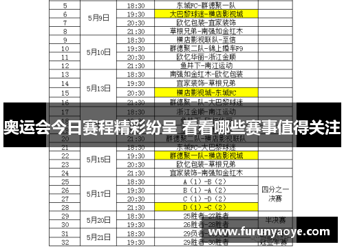 奥运会今日赛程精彩纷呈 看看哪些赛事值得关注